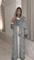 The Elegant Embellished open Abaya with matching scarf