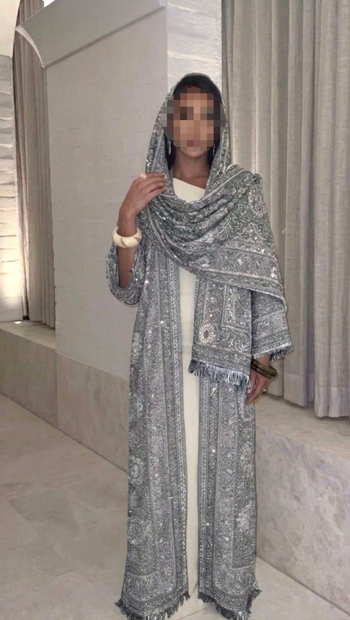 The Elegant Embellished open Abaya with matching scarf