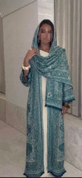 The Elegant Embellished open Abaya with matching scarf